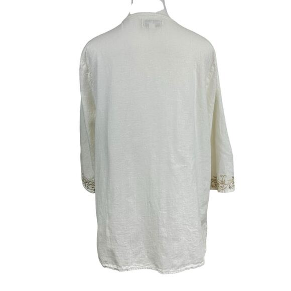 Norm Thompson Linen Blend Cream Embroidered Women's Tunic Top Size Large - Picture 4 of 7